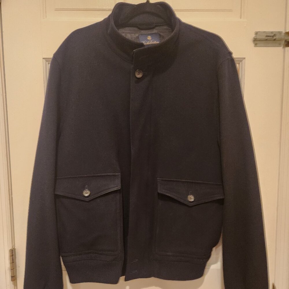 Brooks Brothers Loro Piana Storm System Navy Wool Zip Up Lined Bomber Jacket L